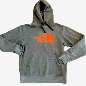 The‎ North Face Hoodie Sweatshirt Half Dome Logo Gray Orange TNF Mens Size Small
